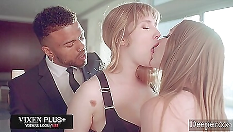 Hot asian slut takes off by two men