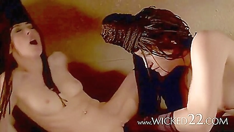 Hot lesbian sex with strapon dildo